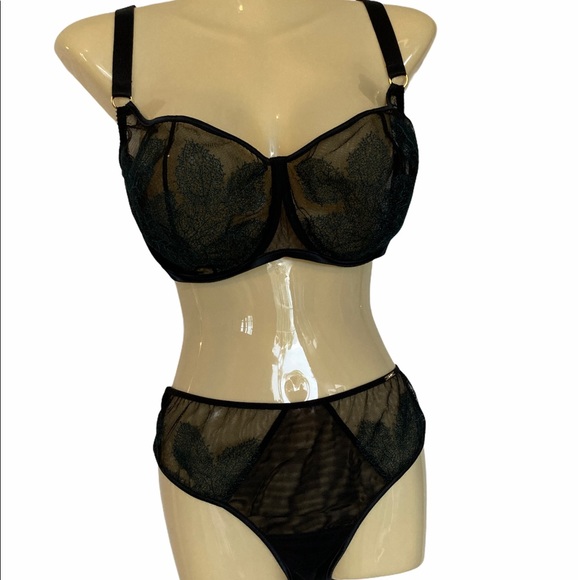 Ajour Other - Ajour Luxury Lingerie Bra And Panty Set Sexy Black Green Embroidery Romantic Fun